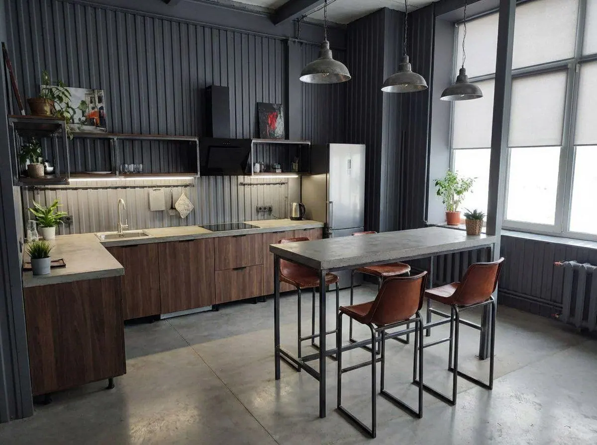 Пустая комната -> Лофт-кухня (после)